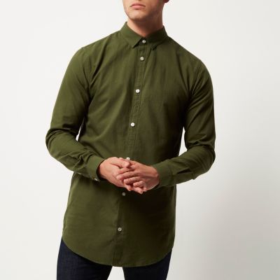 Khaki longline Oxford shirt